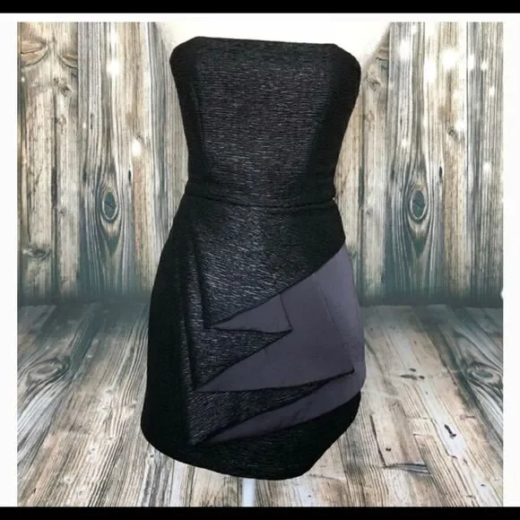 BCBGeneration Black Strapless Draped Front Dress - Picture 1 of 6